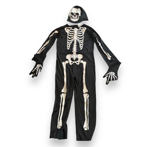 Boys Skeleton Costume Size 9-11 Years Mask, Gloves and Jumpsuit - Picture 2 of 6
